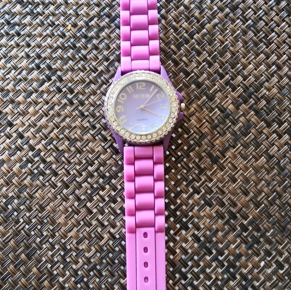 Geneva Silicone Band with Rhinestone Face Watch Stainless Steel Purple - Picture 2 of 8